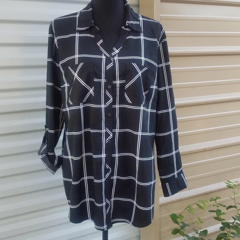 Dress top windowpane button-down dress shirt